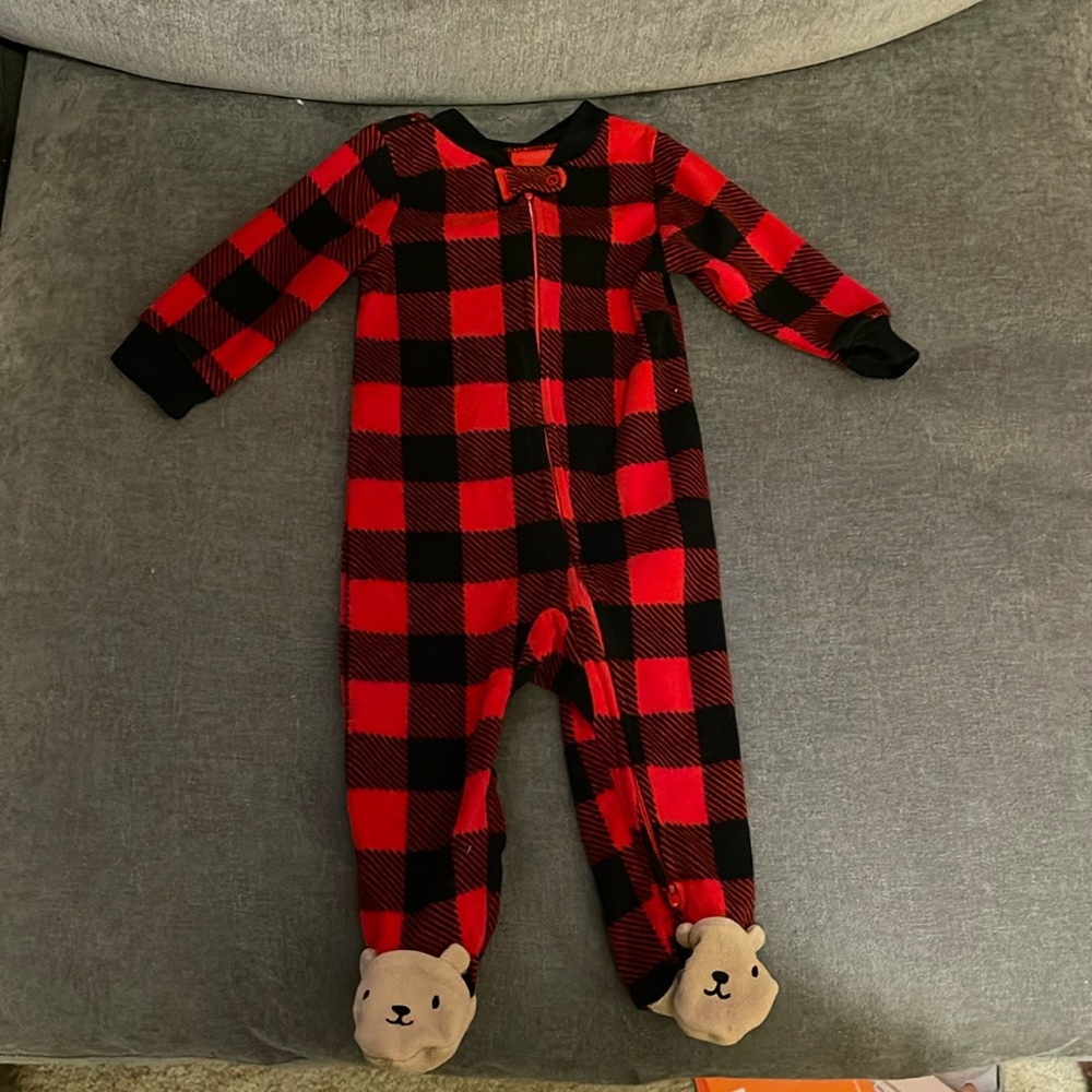 Carters winter teddy bear buffalo plaid pajamas *OBO!*